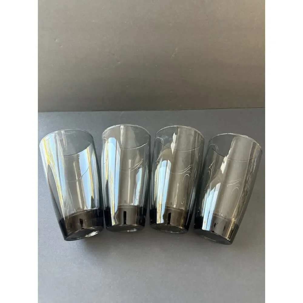 Vintage Libbey Smoke Gray Heavy Bottom Cocktail Tumbler Glasses Set (4) Barware